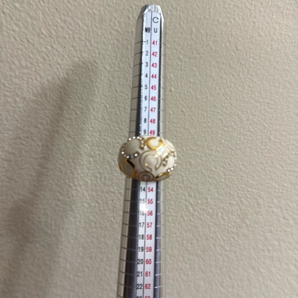 COACH Miranda Signature C Gold / White Dome Ring SZ 7